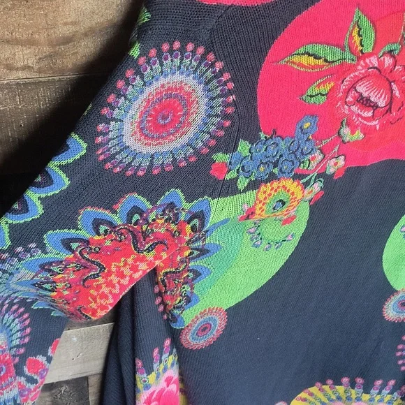 Desigual Devorah Open Front Wool Blend Cardigan Floral Artsy Boho Sz Lg Women - Picture 15 of 17